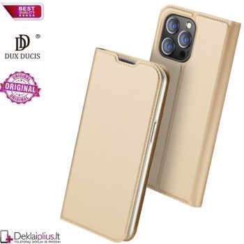Dux Ducis dirbtinės odos viršelis - auksinės spalvos (Apple Iphone 14 Pro)